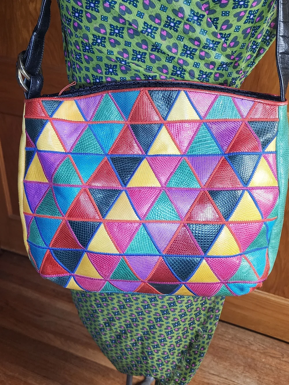 Sharif Multicolor Geometric Triangle Leather Shoulder Bag